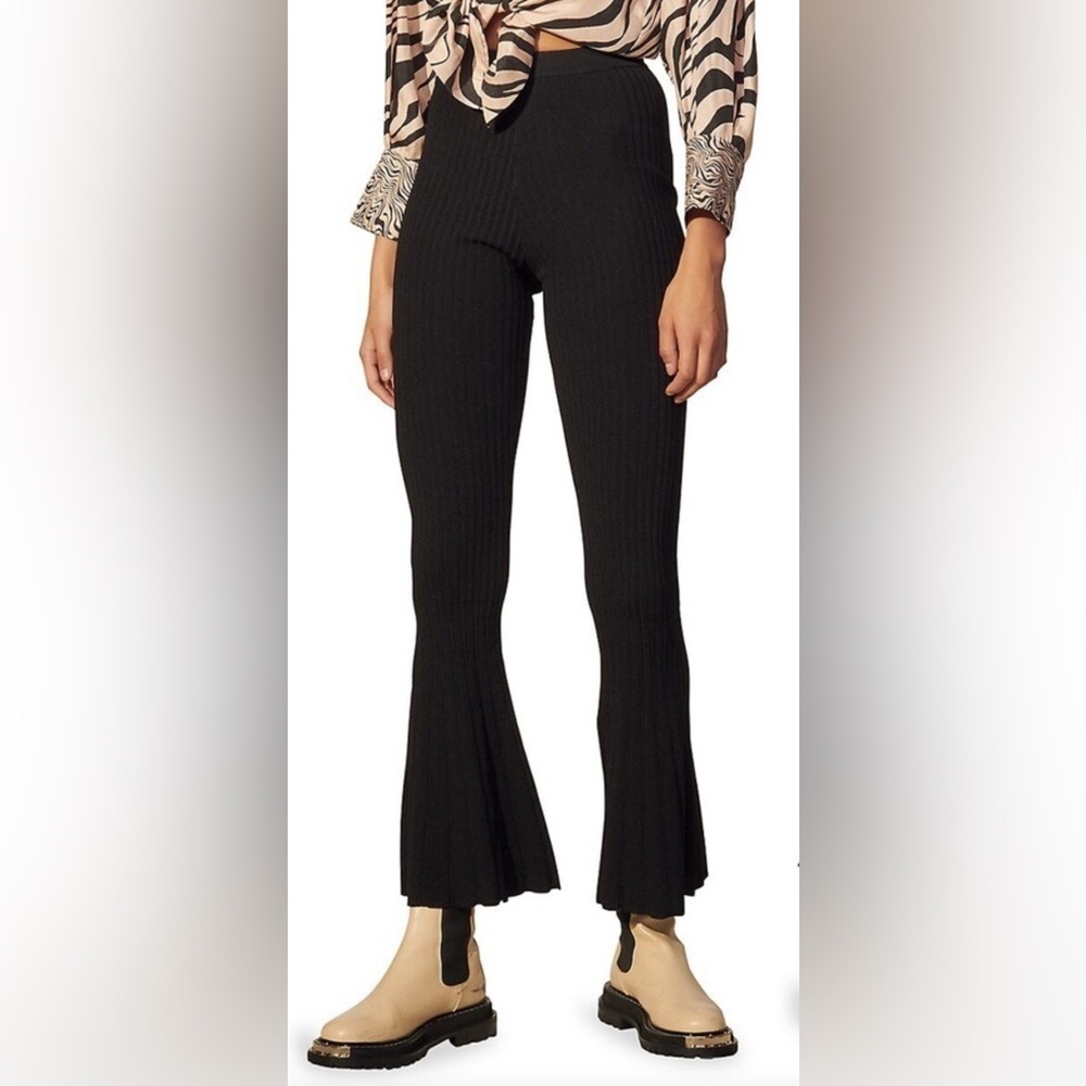 NWOT Sandro Noe Flare Rib-knit Flare Pants In Black, Size 36/ US 4 - Picture 2 of 14